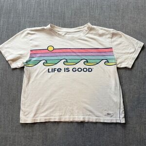 Life Is‎ Good Womens XS Crusher Tee Waves Sun Rainbow Graphic T Shirt